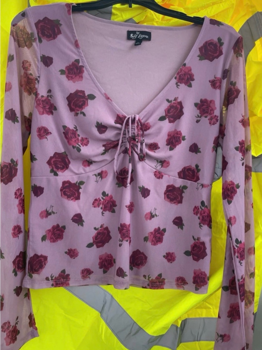Pristine Y2K fashion fairy-grunge blouse by Self Esteem Sheer sleeves & low cut